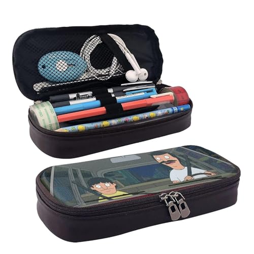 YINGD Drive Bob Burgers Federmäppchen, braunes Leder, Stiftetasche, Schülerbedarf, mehrfarbig, Europäischer und amerikanischer Stil, Retro, modern von YINGD