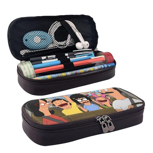 YINGD Drive Cartoon Bob's Burgers Federmäppchen, braunes Leder, Stiftetasche, Schüler-Schreibwaren-Beutel, Organizer, für Schule, Bürobedarf für Kinder, Teenager, Erwachsene von YINGD