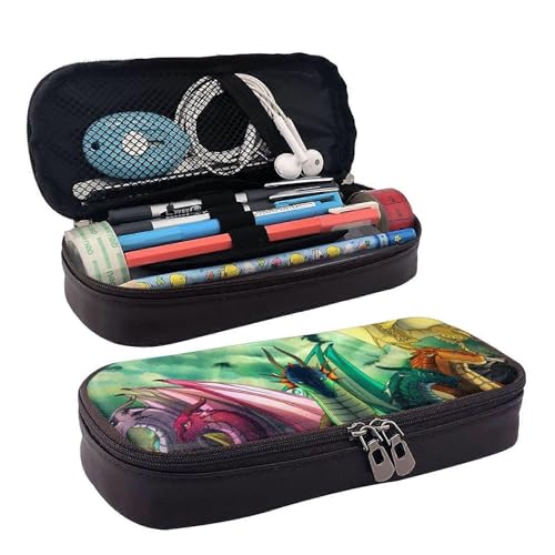 YINGD Fantasy S447 Federmäppchen mit Flügeln des Feuers aus Leder, Make-up-Kosmetiktasche, Schreibwaren, Stiftebox, Schwarz , 21x10.5x5cm, Taschen-Organizer von YINGD