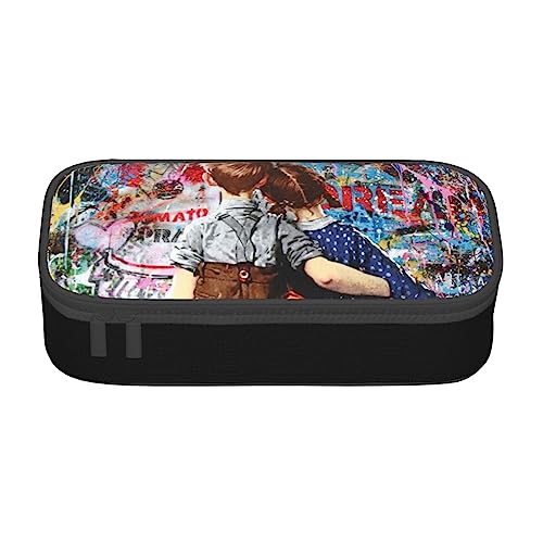 YINGD Federmäppchen Banksy Schreibwarentasche Stifthalter Große Kapazität Bürobedarf Niedliche Kosmetiktasche Schreibwaren Junge Mädchen Kind für Arbeit Werbung, Schwarz , 21x10.5x5cm von YINGD