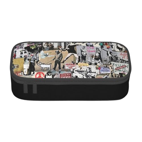YINGD Federmäppchen Banksy Schreibwarentasche Stifthalter Große Kapazität Bürobedarf Niedliche Kosmetiktasche Schreibwaren Junge Mädchen Kind für Arbeit Werbung, Schwarz , 21x10.5x5cm von YINGD