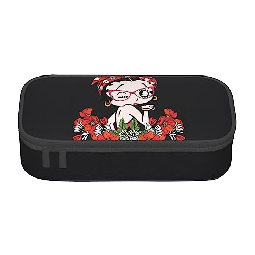 YINGD Federmäppchen Betty Boop Schreibwarentasche Stifthalter Große Kapazität Bürobedarf Niedliche Make-up-Tasche Schreibwaren für Jungen Mädchen Kinder für, Schwarz , 21x10.5x5cm, Taschen-Organizer von YINGD