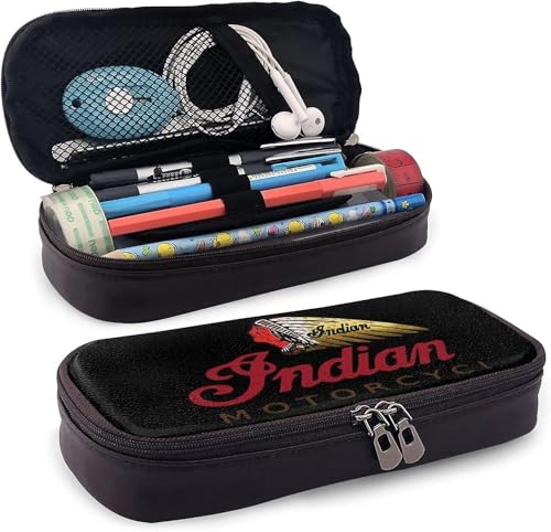 YINGD Federmäppchen aus Leder, Motiv: indische Motorräder, großes Fassungsvermögen, mit Reißverschluss, große Aufbewahrung, Stifteetui, Organizer, praktischer Beutelhalter, Schwarz , 21x10.5x5cm von YINGD
