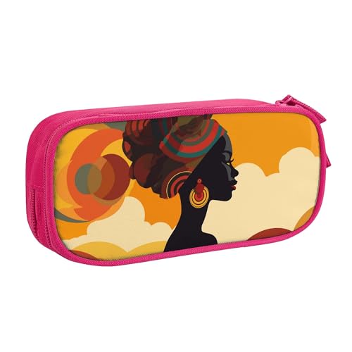 YINGD Federmäppchen mit großem Fassungsvermögen, anmutiges afrikanisches Frauen-Muster, Federmäppchen, 2 Fächer, Federmäppchen, Schwarz , 21x10.5x5cm, Taschen-Organizer von YINGD