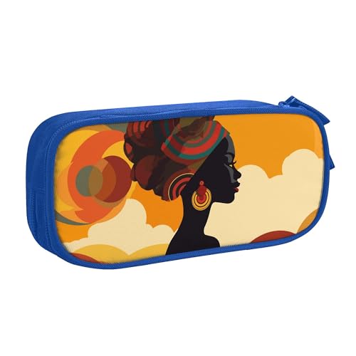 YINGD Federmäppchen mit großem Fassungsvermögen, anmutiges afrikanisches Frauen-Muster, Federmäppchen, 2 Fächer, Federmäppchen, Schwarz , 21x10.5x5cm, Taschen-Organizer von YINGD