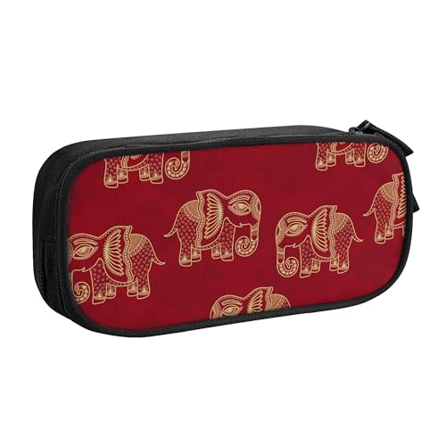 YINGD Federmäppchen mit großem Fassungsvermögen, niedliches goldenes kleines Elefanten-Muster, Federmäppchen mit 2 Fächern, Schwarz , 21x10.5x5cm, Taschen-Organizer von YINGD