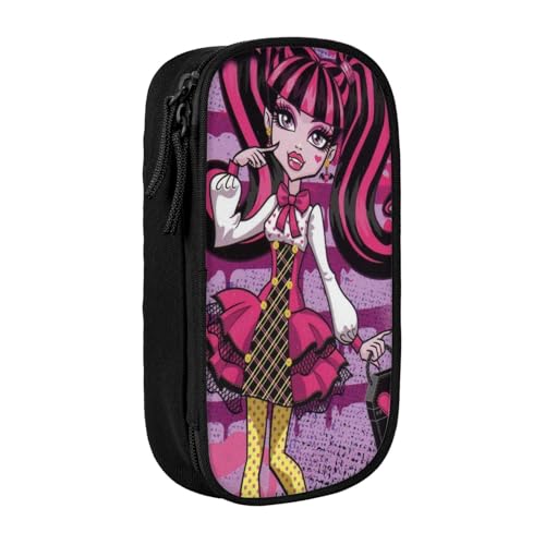 YINGD Fun Monster High Draculaura Federmäppchen mit doppeltem Reißverschluss, Make-up-Tasche – kompakte Oxford-Tuch-Tasche für Reisen, Fitnessstudio, tägliche Essentials von YINGD