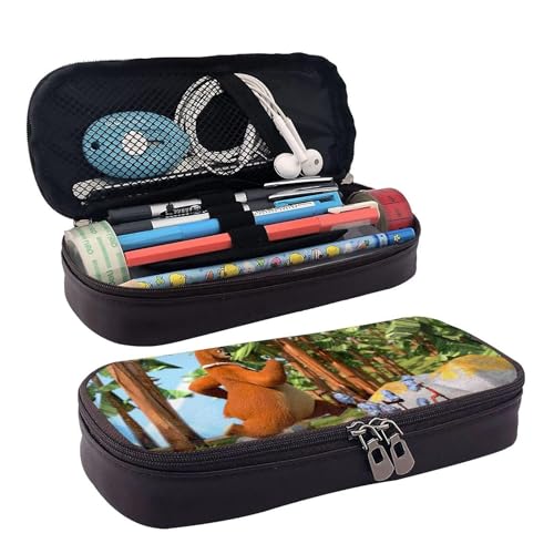 YINGD Grizzy and The Lemmings Federmäppchen, braunes Leder, Stiftetasche, Schülerbedarf, mehrfarbig, Europäischer und amerikanischer Stil, Retro, modern von YINGD