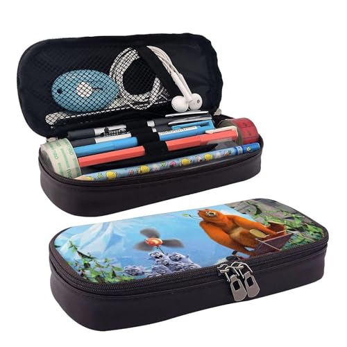 YINGD Grizzy and The Lemmings Federmäppchen, braunes Leder, Stiftetasche, Schülerbedarf, mehrfarbig, Europäischer und amerikanischer Stil, Retro, modern von YINGD