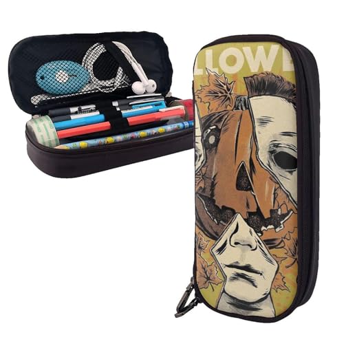 YINGD Halloween Michael Myers Federmäppchen, braunes Leder, Stiftetasche, Schüler-Schreibwaren, mehrfarbig, Europäischer und amerikanischer Stil, Retro, modern von YINGD