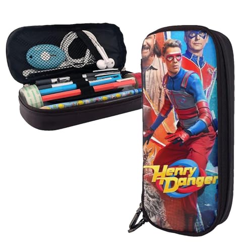 YINGD Henry Danger Federmäppchen, braunes Leder, Stiftetasche, Schüler-Schreibwaren, mehrfarbig, Europäischer und amerikanischer Stil, Retro, modern von YINGD