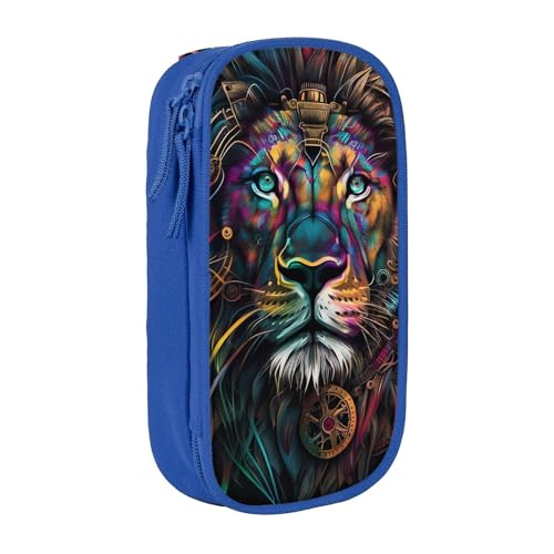 YINGD LNWH Großes Federmäppchen, buntes Löwen-Kunstmuster, Schwarz , 21x10.5x5cm, Taschen-Organizer von YINGD