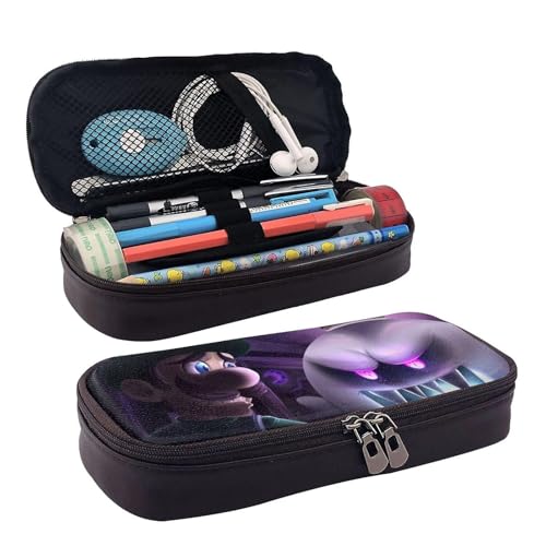 YINGD Luigi Mansion Boo King Federmäppchen, braunes Leder, Stiftetasche, Schüler-Schreibwaren für von YINGD