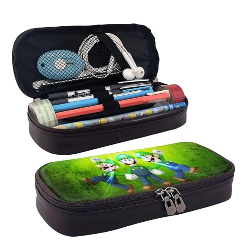 YINGD Lustiges Luigi Mansion Federmäppchen, braunes Leder, Stiftetasche, Schüler-Schreibwaren, mehrfarbig, Europäischer und amerikanischer Stil, Retro, modern von YINGD