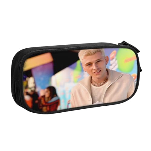 YINGD Machine Gun Kelly Federmäppchen für Kinder und Erwachsene, strapazierfähiges Polyester mit 5 Stifthaltern und Netz-Organizer (waschbar), mehrfarbig, Europäischer und amerikanischer Stil, Retro von YINGD