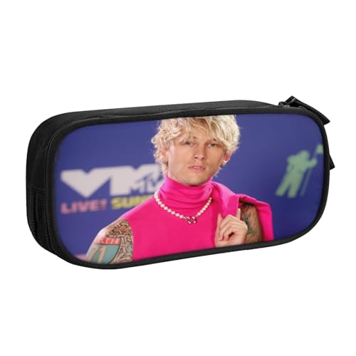 YINGD Machine Gun Kelly Federmäppchen für Make-up und Schreibwaren, zwei Reißverschlussfächer mit Netz-Organizer (reisefreundlich), mehrfarbig, Europäischer und amerikanischer Stil, Retro, modern von YINGD