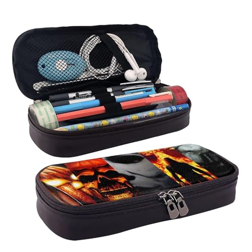 YINGD Michael Myers Film-Federmäppchen, braunes Leder, Stiftetasche, Schüler-Schreibwaren, EEN, mehrfarbig, Europäischer und amerikanischer Stil, Retro, modern von YINGD