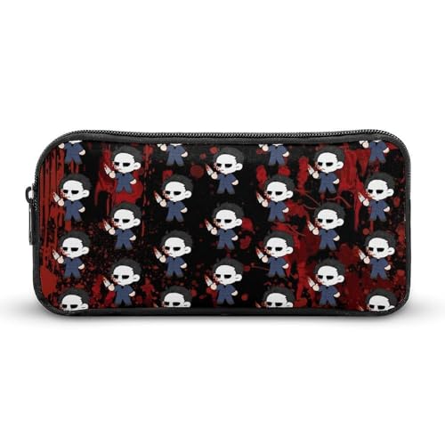 YINGD Michael Myers Halloween-Federmäppchen, tragbar, mit Reißverschluss, Kosmetikboxen, hohe Kapazität, Make-up-Tasche, Schreibwaren-Tasche, Schwarz , 21x10.5x5cm, Taschen-Organizer von YINGD