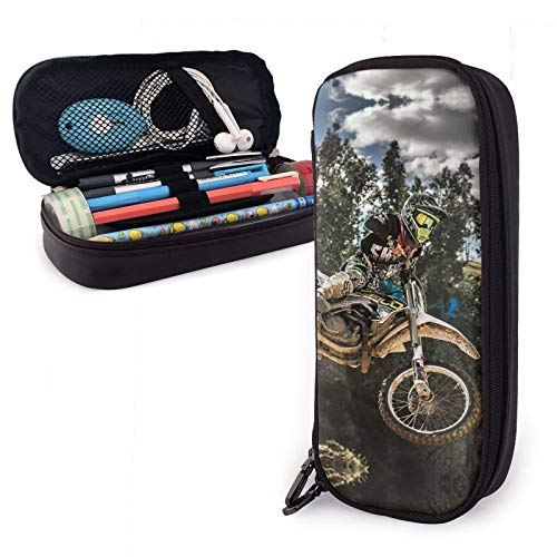YINGD Motocross Sport Motorrad Fahrzeug Federmäppchen Große Kapazität Stift Aufbewahrungstasche Tasche Halter Box Leder Schreibwaren Organize, Farbe von YINGD