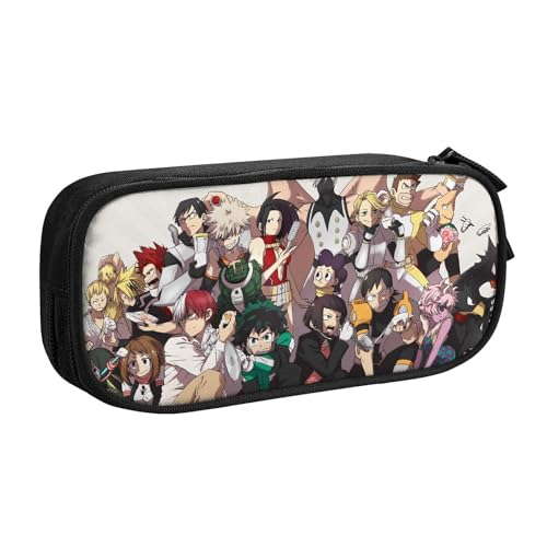 YINGD My Hero Academia Anime Federmäppchen, großes Fassungsvermögen, doppellagig, Stiftetasche, Schule, Schreibwaren, Organizer, Bürobedarf, Stifteetui für Kinder und Erwachsene, Schwarz , 21x10.5x5cm von YINGD
