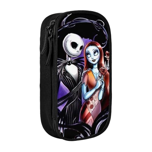 YINGD Nightmare Before Christmas Federmäppchen mit großem Fassungsvermögen, wasserdicht und langlebig, Federmäppchen, Reißverschluss, Organizer-Box, Schwarz , 21x10.5x5cm, Taschen-Organizer von YINGD