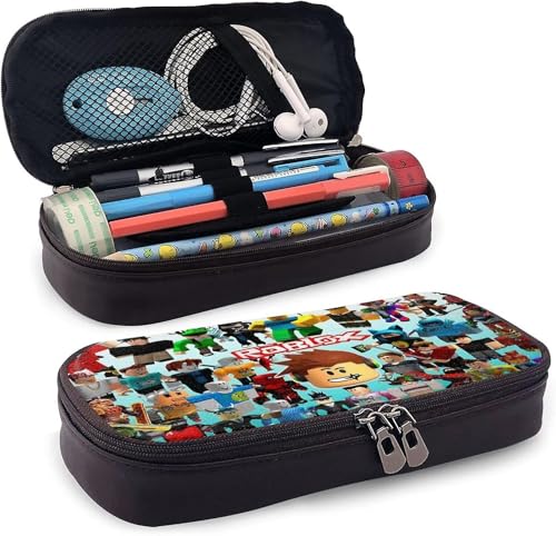 YINGD Roblox Federmäppchen aus Leder, großes Fassungsvermögen, mit Reißverschluss, große Aufbewahrung, Stifteetui, Organizer, praktischer Beutelhalter, Schwarz , 21x10.5x5cm, Taschen-Organizer von YINGD