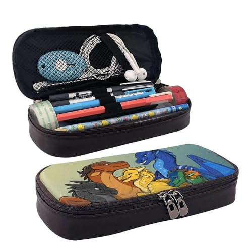 YINGD SYS629 Federmäppchen mit Drachen-Motiv aus Leder, Make-up-Kosmetiktasche, Schreibwaren, Stiftebox, Schwarz , 21x10.5x5cm, Taschen-Organizer von YINGD