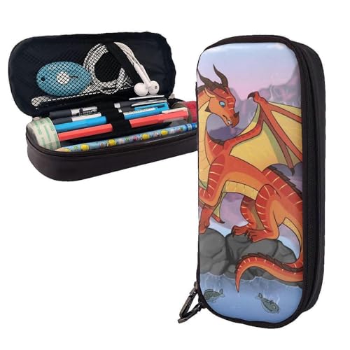 YINGD SYS705 Federmäppchen, Motiv: Flügel des Feuers, Leder, Make-up-Kosmetiktasche, Schreibwaren, Stiftebox, Schwarz , 21x10.5x5cm, Taschen-Organizer von YINGD