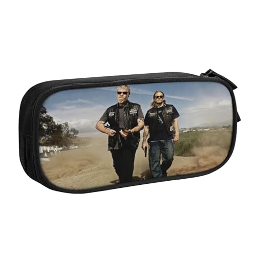 YINGD Sons of Anarchy Federmäppchen für Kinder und Erwachsene, strapazierfähiges Polyester mit 5 Stifthaltern und Netz-Organizer (waschbar), mehrfarbig, Europäischer und amerikanischer Stil, Retro von YINGD