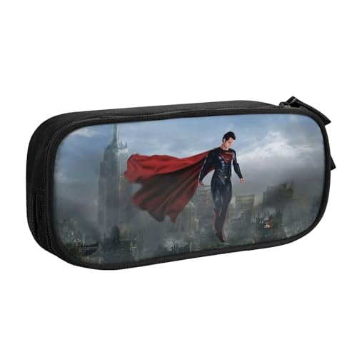 YINGD Superman-Federmäppchen für Büro und Schule, Oxford-Stoff, Reißverschlusstasche mit 5 Stiftfächern und 3 Netztaschen (individuelles Logo), mehrfarbig, Europäischer und amerikanischer Stil, Retro von YINGD
