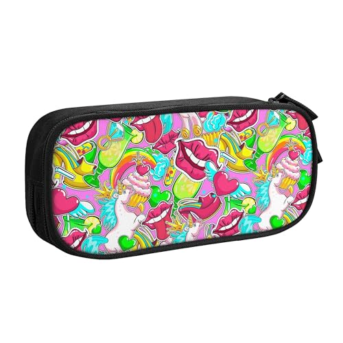 YINGD TEQUAN Federmäppchen mit großem Fassungsvermögen, Comic-Mode-Patch-Muster, Federmäppchen, 2 Fächer, Federmäppchen von YINGD