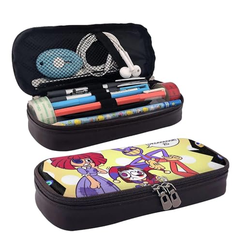 YINGD The Amazing Digital Circus Cartoon Leder-Federmäppchen, braun, Federmäppchen, Organizer, für Kinder, Teenager, Erwachsene, für Schule, Büro, S YINGD The Amazing Digital Circus Cartoon Leder-Federmäppchen, braun, Federmäppchen, Organizer, für Kinder, Teenager, Erwachsene, für Schule, Büro, S von YINGD