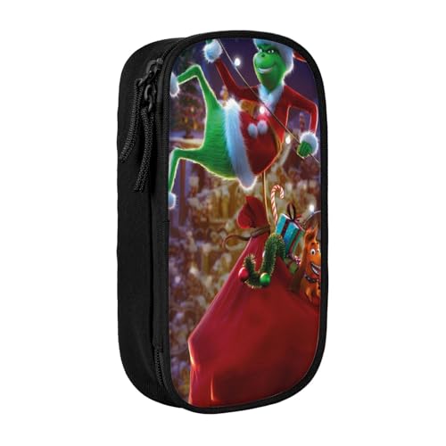 YINGD The Grinch Federmäppchen mit doppeltem Reißverschluss, Make-up-Tasche – kompakte Oxford-Tuch-Tasche für Reisen, Fitnessstudio, tägliche Essentials von YINGD