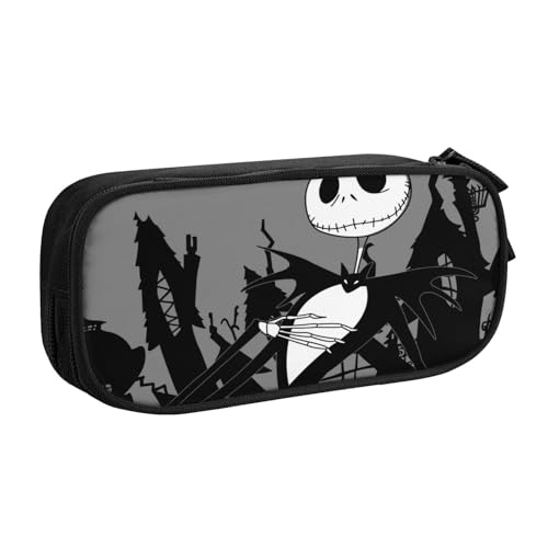 YINGD The Nightmare Before Christmas Federmäppchen für Büro und Schule, Oxford-Stoff, Reißverschlusstasche mit 5 Stiftfächern und 3 Netztaschen (individuelles Logo) von YINGD