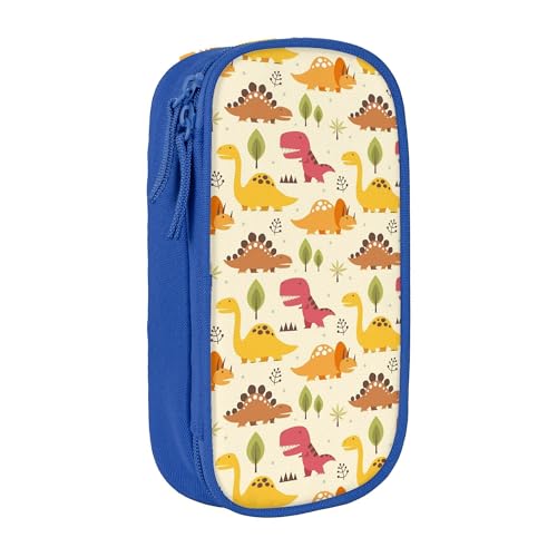 YINGD XMXY Federmäppchen mit großem Fassungsvermögen, Cartoon-Motiv, bunte Dinosaurier, Federmäppchen mit Fächern, tragbare Bleistifttaschen mit Reißverschluss, für Teenager, Mädchen, Blau von YINGD