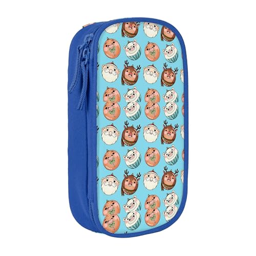 YINGD XMXY Federmäppchen mit großem Fassungsvermögen, Weihnachten, Kawaii-Ornamente, Federmäppchen mit Fächern, tragbare Bleistifttaschen mit Reißverschluss, für Teenager, Mädchen, Blau von YINGD