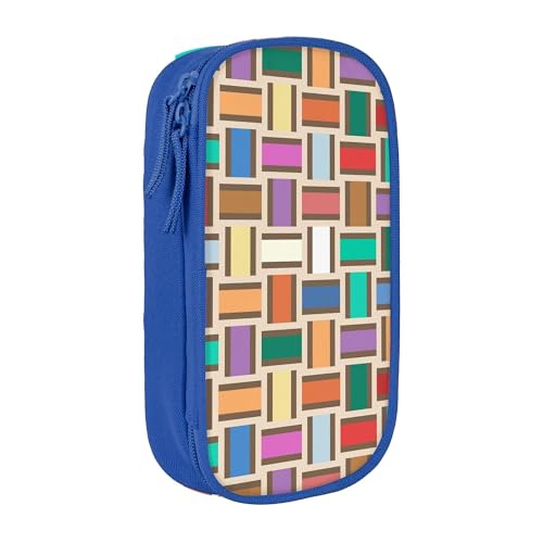 YINGD XMXY Federmäppchen mit großem Fassungsvermögen, buntes Chevron-Patchwork-Federmäppchen mit Fächern, tragbare Bleistifttaschen mit Reißverschluss, für Teenager, Mädchen, Blau von YINGD