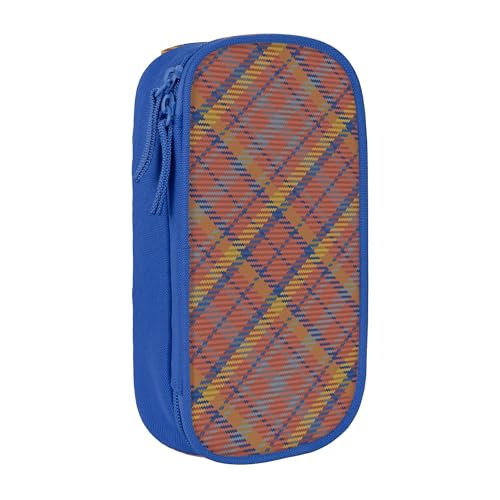 YINGD XMXY Federmäppchen mit großem Fassungsvermögen, orange diagonal gestreift, kariert, Federmäppchen mit Fächern, tragbare Bleistifttaschen mit Reißverschluss, für Teenager, Mädchen, Blau von YINGD