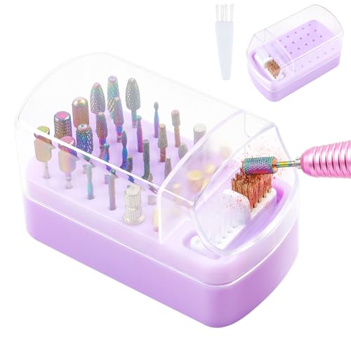 30 Löcher Nagelbohrer Halter,2 in 1 Nagelbohrer Fräserhalter Abnehmbare Reinigung Pinsel Aufbewahrungsbox für Nagelfräser Aufsatz Bit Set Nail Art Drill Organizer Container Staubdichter von YINGJEE