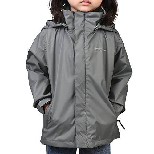 YINGJIELIDE Kinder Wasserdichte Regenjacke Kapuzen Outdoor Softshelljacke mit Gefütterte Regenjacke Übergangsjacke Größe 5-6 Grau von YINGJIELIDE