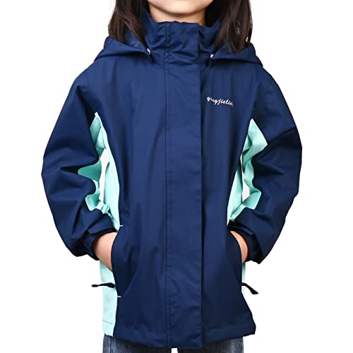 YINGJIELIDE Kinder Wasserdichte Regenjacke Kapuzen Outdoor Softshelljacke mit Gefütterte Regenjacke Übergangsjacke Größe 7-8 Marine von YINGJIELIDE