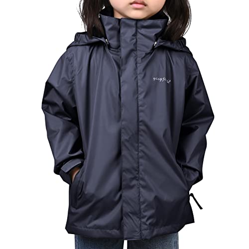 YINGJIELIDE Kinder Wasserdichte Regenjacke Kapuzen Outdoor Softshelljacke mit Gefütterte Regenjacke Übergangsjacke Größe 7-8 Marineblau von YINGJIELIDE