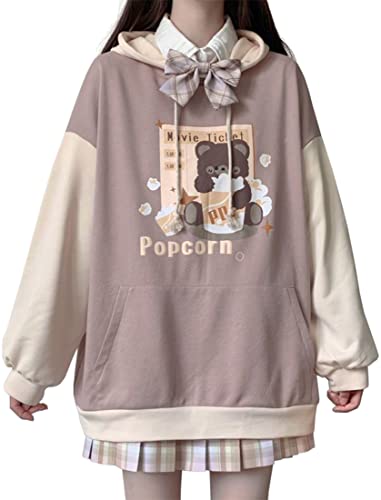 YINGKE Damen Anime Kapuzenpullover Japan Kawaii Hoodie E-Girl Streetwear Mädchen Y2K Gothic Sweatshirt Pullover (M, Braun) von YINGKE