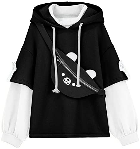 YINGKE Damen Bär Anime Kapuzenpullover Crewneck Sweatshirt Mädchen Japan Kawaii Hoodie Harajuku Pullover Kpop Streetwear (L, Z Schwarz) von YINGKE