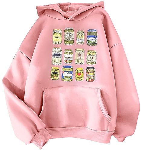 YINGKE Damen Bedruckter Hoodie mit Niedlichem Dosenmuster Y2K Harajuku Style Streetwear Kawaii Unisex Teenager Hoodie (3XL,Rosa) von YINGKE