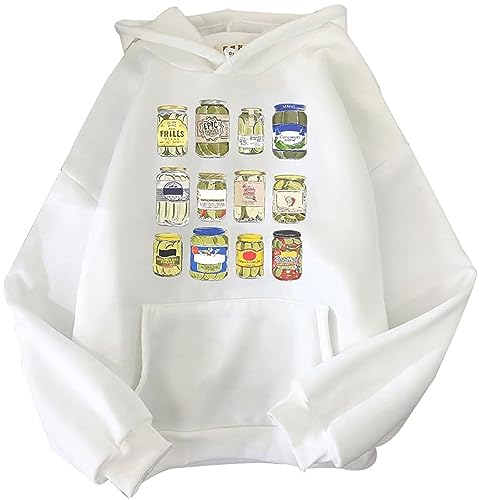 YINGKE Damen Bedruckter Hoodie mit Niedlichem Dosenmuster Y2K Harajuku Style Streetwear Kawaii Unisex Teenager Hoodie (L,Weiß) von YINGKE