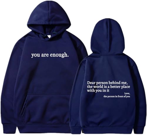 YINGKE Damen Dear Person Behind Me Kapuzenpullover You Are Enough Herbst Winter Y2K Harajuku Stil Streetwear Hoodie(2XL,Dunkelblau) von YINGKE