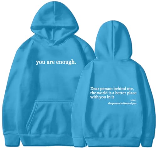 YINGKE Damen Dear Person Behind Me Kapuzenpullover You Are Enough Herbst Winter Y2K Harajuku Stil Streetwear Hoodie(3XL,Blau) von YINGKE