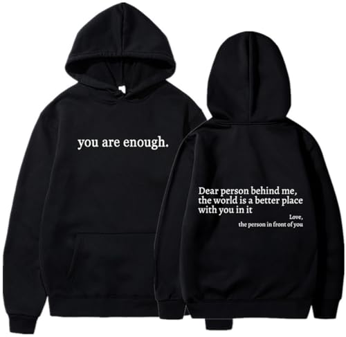 YINGKE Damen Dear Person Behind Me Kapuzenpullover You Are Enough Herbst Winter Y2K Harajuku Stil Streetwear Hoodie(3XL,Schwarz) von YINGKE