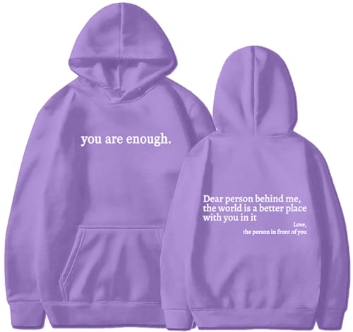 YINGKE Damen Dear Person Behind Me Kapuzenpullover You Are Enough Herbst Winter Y2K Harajuku Stil Streetwear Hoodie(3XL,Violett) von YINGKE